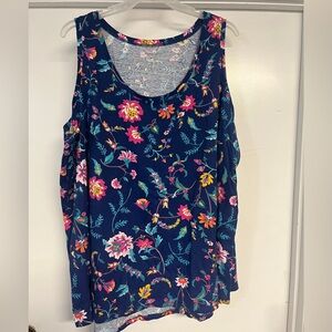 - women within floral blue tank top